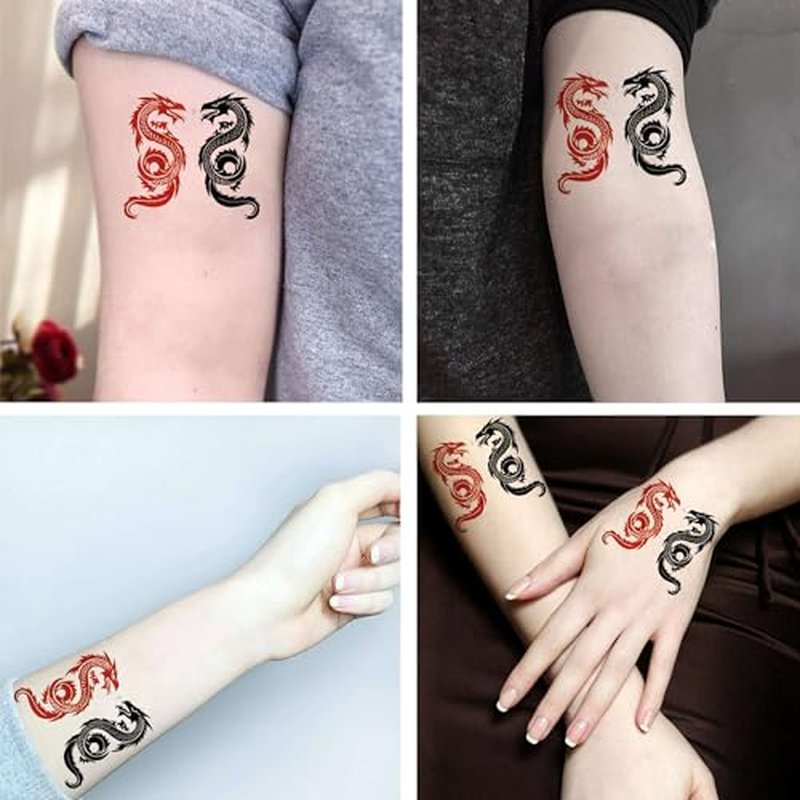6 Sheets Realistic Tattoos Temporary Tattoos Fake Tattoos For Men Adults Black Red Tribal Dragon Animal Chinese Temporary Fake Tattoo For Women Neck Arm Chest For Woman