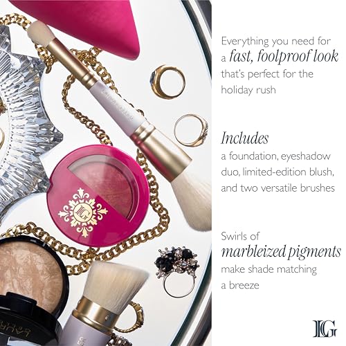 LAURA GELLER NEW YORK Daily Routine Kit | Porcelain | Limited Edition Makeup Set | Includes Baked Foundation for Mature Skin, Exclusive Blush, Eyeshadow, Retractable Kabuki Brush