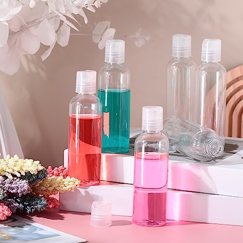 Roshtia 50 Pcs 3.4 oz Plastic Travel Bottles with Disc Caps Empty Clear Travel Size Containers Leak Proof Squeeze Toiletry Bottles for Shampoo Toiletries Lotion Conditioner Accessories