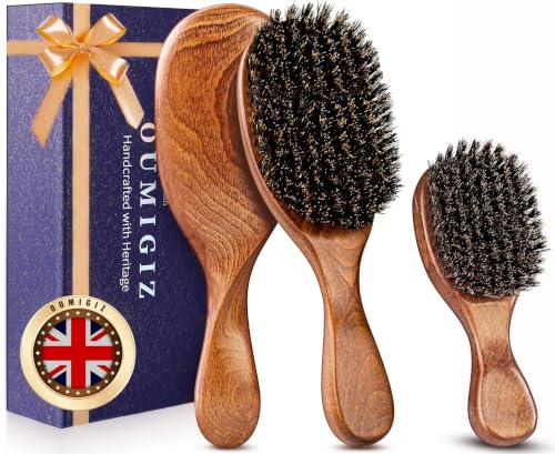 Large & Mini Boar Bristle Hair Brush Set - Handmade Wooden Grooming Tools
