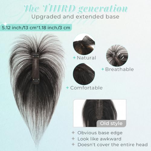 Clip-On Human Hair Bangs Topper - Natural Black, 10 Inch, Air Bangs Style