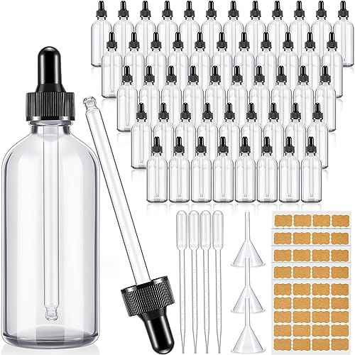 Lallisa 48 Pack Essential Oil Dropper Bottle Glass Dropper Bottles DIY for DIY essential Oil Perfume with Funnels Pipettes Labels for Bathrooms, Hotels, Labs (120 Ml,4 oz,Clear)