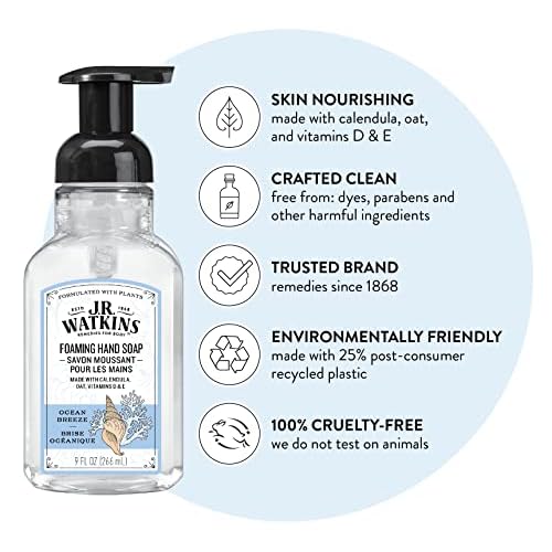 J.R. Watkins Foaming Hand Soap with Pump Dispenser, Moisturizing Foam Hand Wash, All Natural & Foaming Hand Soap with Pump Dispenser, Moisturizing Foam Hand Wash, All Natural