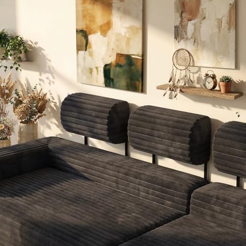CAMMOO Grey Corduroy Couch Headrest Extender 3 Pack for Low Sofas