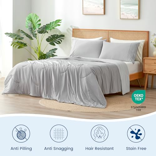 Queen Size Reversible Cooling Comforter - Silky Soft, Breathable Summer Bed Blanket, Cool Grey 90x90 with Variation: Full/Queen