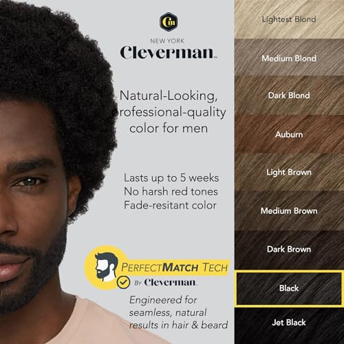 Cleverman Hair & Beard Dye for Black Men 2 Oz Black 1.0 Gray Coverage No-Drip
