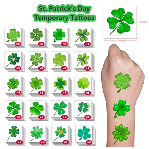 Y&C TENCOB 100 PCS St. Patrick's Day Shamrock Temporary Tattoos for Women Men Teenagers, Best Choice for St. Patrick's Day DIY Party Decoration Favors (StPatricksDay)