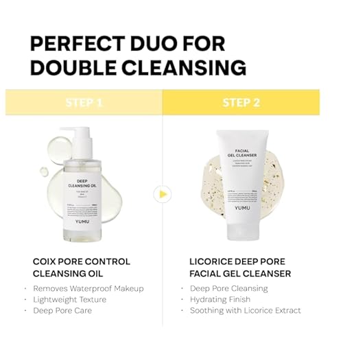 YUMU Double Cleansing Duo Set, Gentle Face Wash & Pore Control Cleansing Oil, Hydrating, Korean Skin Care