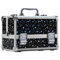 Leeora&Leekoo Makeup Train Case Cosmetic Box Portable Makeup Case Organizer 2 Trays Makeup Storage with Mirror for Cosmetologist Aesthetic Supplies Nail Tech Traveling Makeup Box (Flashing Star)