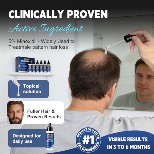 Minoxidil 5% Hair Growth Solution for Men & Women – Thinning & Receding Hair Treatment, 6 x 2 fl oz