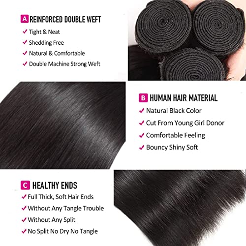 12 Inch Brazilian Straight Human Hair Bundles - Unprocessed Remy Hair, 3-Pack