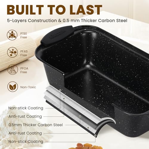Kikcoin Black 22-Piece Nonstick Bakeware Set with Silicone Handles, Oven Safe, Stackable