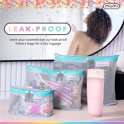 MUMI Travel Toiletry Bag Set of 3 ? Clear TSA Approved Toiletry Bags for Women ? Reusable Water-Resistant Makeup Organizer Pouches for Skincare, Cosmetics, Travel Accessories, Airport Packing - Pink