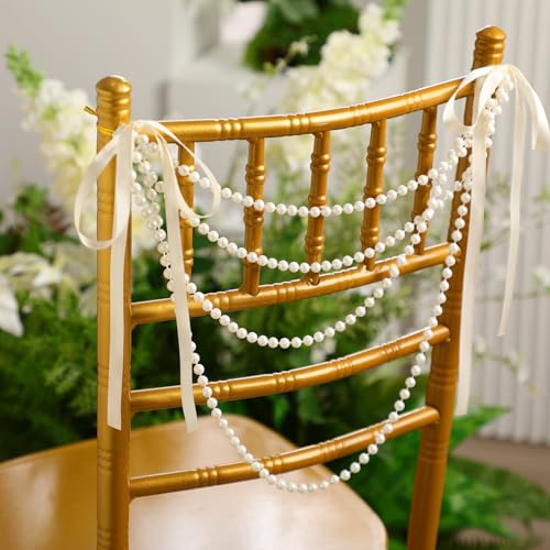 64 Pcs Ivory Pearl Chair Sashes with Bows – Wedding Garland Décor Set