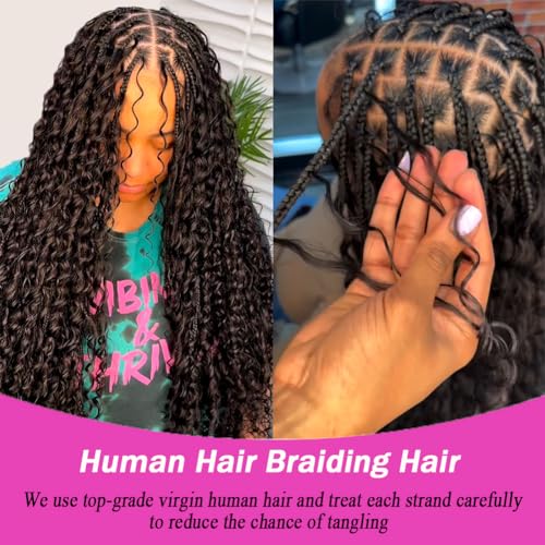 Black Curly Human Braiding Hair 18 Inch Water Wave Boho Braid Extensions - 2 Bundles