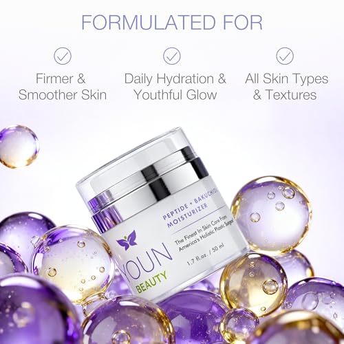 YOUN Beauty Bakuchiol Face Cream with Peptides - 50ml, Retinol Alternative for Aging Skin