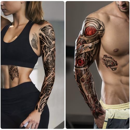 Yazhiji 48 Waterproof Temporary Tattoos For Adult, Mechanical Temporary Tattoos for Men Women, Half Arm Robot Fake Tattoos Sleeve, Realistic Mechanical Half Arm Tiny Tattoo Sticker