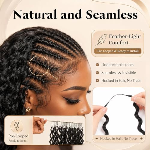 Burmese Curly Crochet Hair 22 Inch Human Hair Extensions for Black Women - Mini Knots, Invisible Knotless, 50g, 40 Strands, Variation BR50G 1B#
