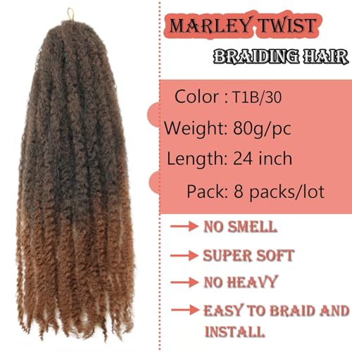 BYKSVIOC 8 Packs Marley Twist Braiding Hair 24 Inches Brown Afro Kinky Curl Variation 1B/30