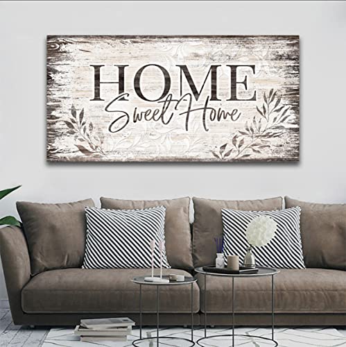Large Dark Brown Farmhouse Wall Art Sign - Home Sweet Home Canvas Decor 48" x 24" - Wrapped Canvas Variation