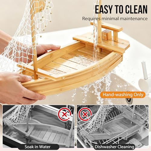 31.5 Inch Bamboo Sushi Boat Serving Tray - Extra Large Japanese Wooden Style Platter