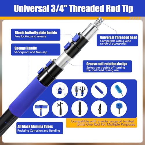 26FT Light Bulb Changer Kit with Ceiling Fan Cleaner Extension Pole - Blue, 20 Feet