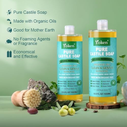 Unscented Castile Liquid Soap 67 Oz - Pack of 2, Organic & Multi-Purpose