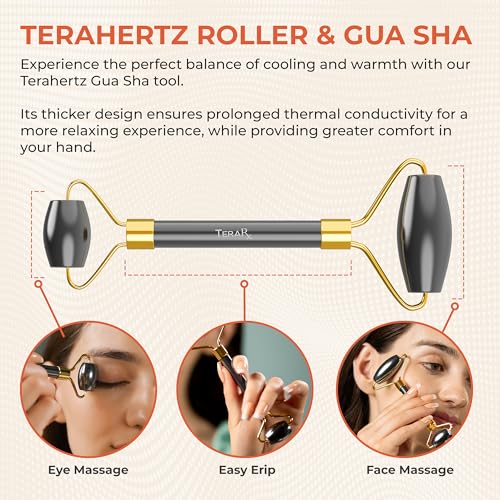 TeraRX Terahertz Gua Sha & Facial Roller Set - Authentic Stone Skin Care Kit for Face Massage & Rejuvenation
