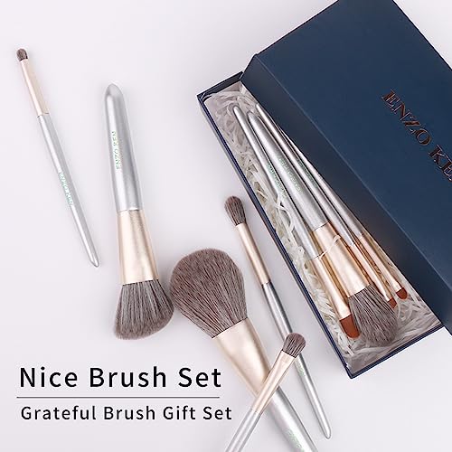 Natural Hair Makeup Brushes Set Professional, Grey Squirrel Hair Makeup Brush Set with Case, Unique Cosmetic Brushes Makeup Set, Natural Makeup Brushes, Natural Bristle Makeup Brushes -Silver