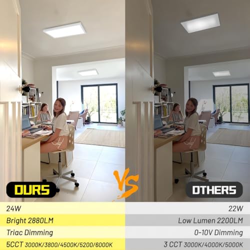 BeckTour White 1x2 ft LED Flat Panel Light 2-Pack, Dimmable Ceiling Fixture 24W