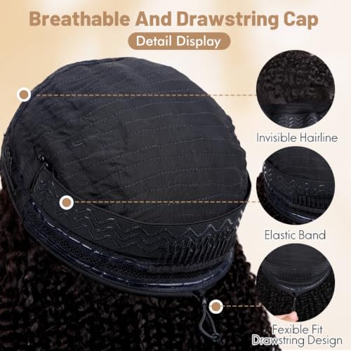 12 Inch Afro Kinky Curly Human Hair Half Wig - Natural Black, Seamless & Glueless, Beginner Friendly