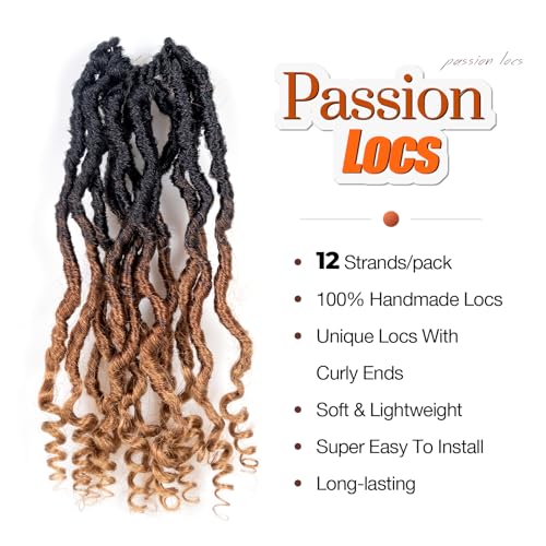Toyotress Passion Locs Crochet Hair - 12 Inch 8 Packs with Curly Ends, Ombre Brown Faux Locs, Short Bob Style, Pre-Looped Synthetic Braiding Hair - Variation OT30/27