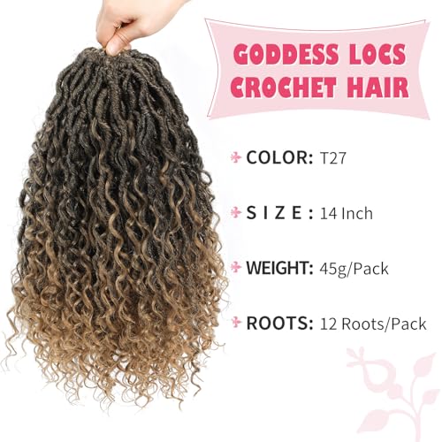 Alicoco Goddess Locs Crochet Hair 14 Inch 8 Packs Faux Locs with Curly Ends for Women Boho Style