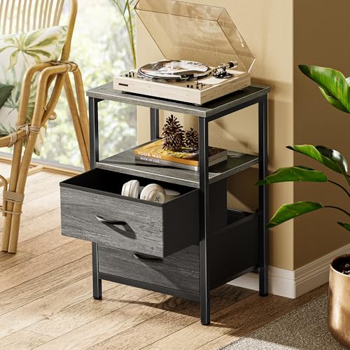 Huuger Nightstand Set of 2 in Grey with 2 Drawers Modern Bedside Tables