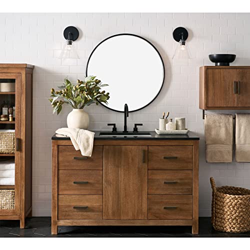 Black 32 Inch Round Mirror - Wall Mount Bathroom Vanity Entryway Living Room