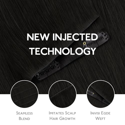 14 Inch 130g Seamless Clip-In Hair Extensions Natural Black - Invisible Edge