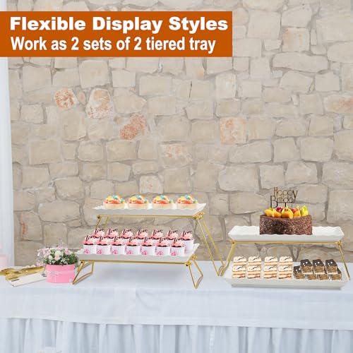 Extra Large 4-Tier Serving Tray Set - Gold Wave Edge Melamine Dessert Display for Parties