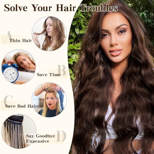 22 Inch Wavy Clip-In Hair Extensions Set - Synthetic, Heat-Resistant, 4PCS, Natural Look