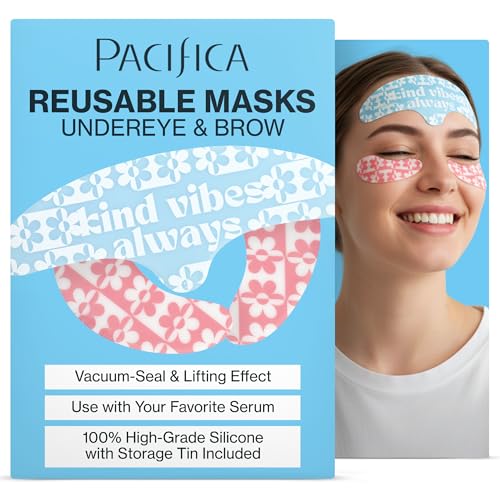 Pacifica Reusable Mask Set ? Silicone Undereye & Brow Mask Set for Forehead & Under Eye, Anti-Wrinkle, Firming, Pair with Serum, Vegan & Cruelty-Free, 3 Pieces