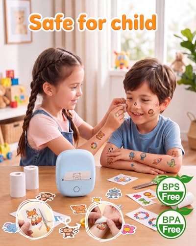 Kids Temporary Tattoo Printer with AI Custom Stickers - Wireless, Inkless, Washable, Blue