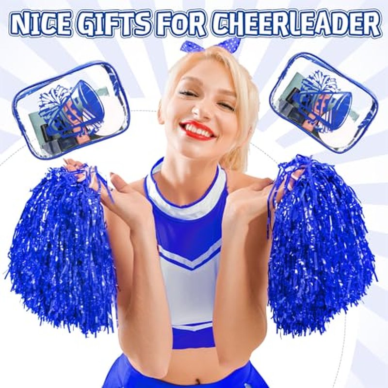 Kacctyen 12 Pcs Cheer Makeup Bag Cheer Gifts Bulk for Team 7 x 4.7 x 2.4'' Cosmetic Bag Cheerleader PVC Makeup Case Clear Toiletry Zipper Pouch for Cheerleading Teammates Party Supplies(Dark Blue)
