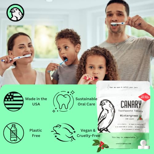 Canary Nano Hydroxyapatite Toothpaste Tablets Wintergreen 240 Count - Fluoride-Free Natural Oral Care for Travel