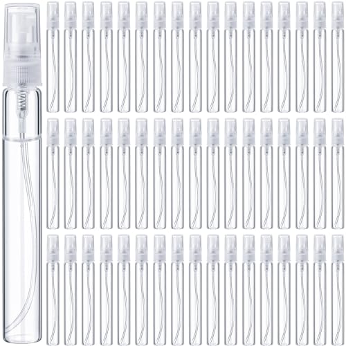 Tanlade 300 Pcs 10ml Mini Spray Bottles Refillable Clear Glass Travel Perfume Atomizer Mouthwash Bottle Cologne Small Sample Containers for Essential Oils, Retailers