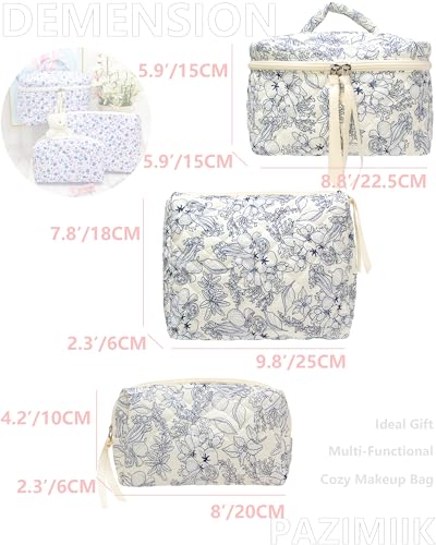Quilted Makeup Bag Set for Women - 3 Pieces, Travel & Storage
