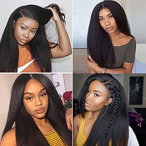 26 Inch Yaki Straight Human Hair Bundles 1B Natural Black Kinky Straight