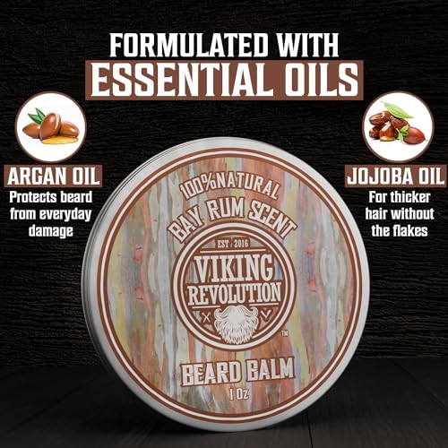 Viking Revolution Beard Balm Variety Pack (1oz each) - Styles, Strengthens and Softens Beards - Sandalwood, Pine & Cedar, Bay Rum, Clary Sage, Spiced Vanilla, Sweet Tobacco, Majestic Oud, Citrus