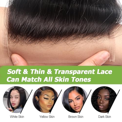 18 Inch Deep Wave Lace Closure Human Hair Extensions for Black Women - Free Part, Pre-Plucked, Natural Black
