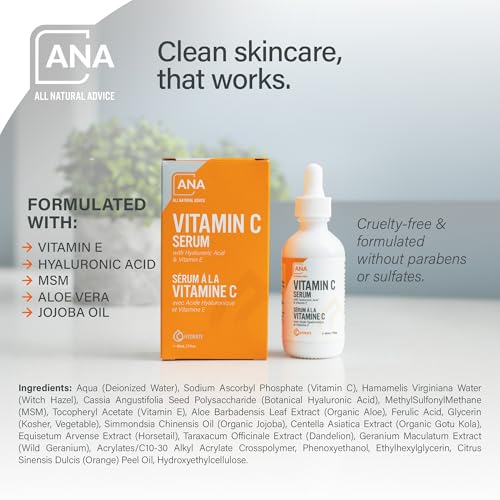 All Natural Advice 60mL Vitamin C Serum with 20% Sodium Ascorbyl Phosphate – UV Glass Bottle, Dropper & Spray