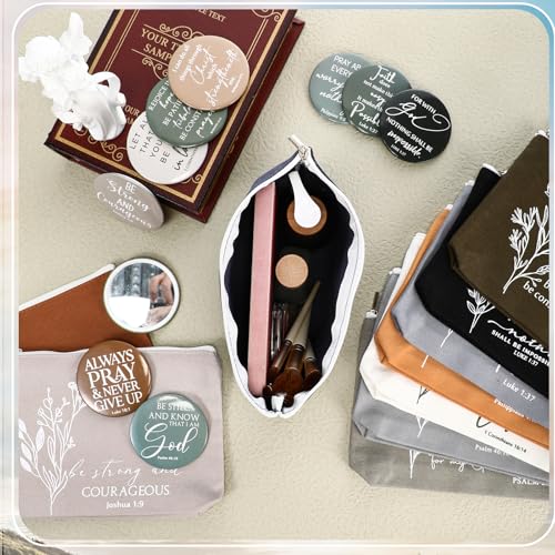 Christian Gifts for Women Set - Neutral Colors & Aesthetic Style, 20 Makeup Bags & Mirrors