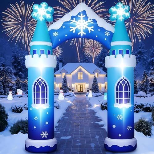 10 ft Inflatable Snow Castle Archway with LED Lights | Winter Wonderland Decor